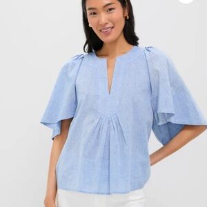 POMANDER PLACE Women's Chambray Finley Flutter Sleeve Top XXL Linen Coastal NWOT